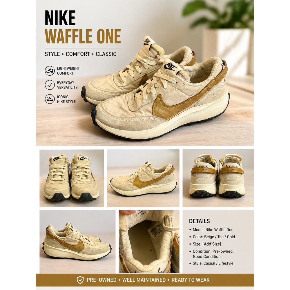 Nike Waffle One Womens Beige Tan Gold Sneakers FD0555-100 Size 8 sporty running